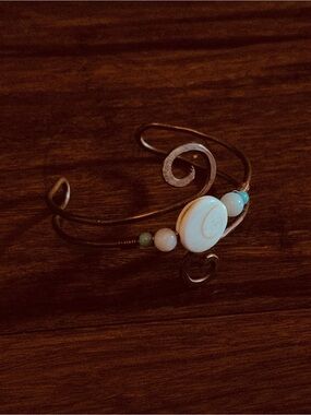 Handcrafted Tribal Copper Wire Cuff Bangle White Stone Turquoise Wave Bracelet